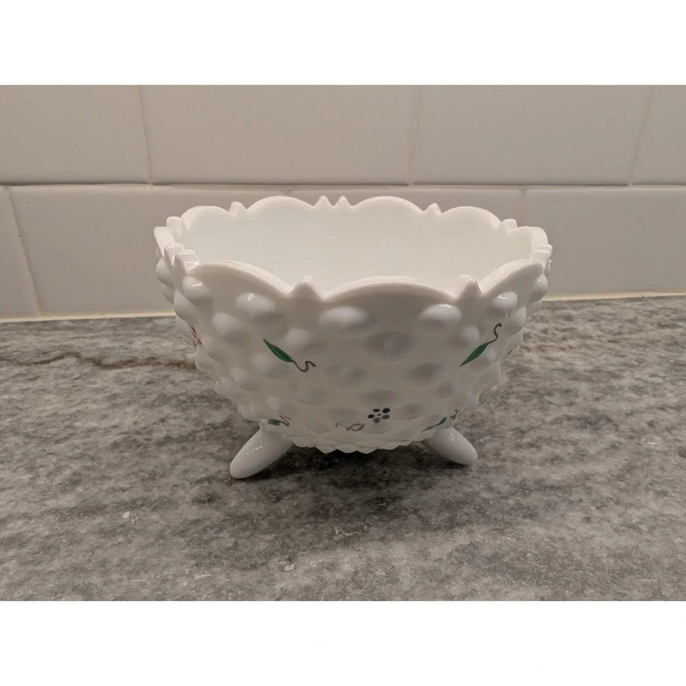 Vintage White Milk Glass‎ 3 Footed Hobnail Bowl Candy Dish 5